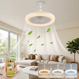MUPOO Plafond ventilator met LED verlichting E27 Fitting met 360° Draaibaar-APP & Afstandsbediening - Plug & Play -3 Snelheden & Dimbaar - Mini Ventilatorlamp Ø 25cm- lamp ventilator plafond Voor Slaapkamer & Garage - wit — thumbnail 1