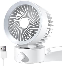 Ventilator - Tafelventilator - Handventilator - Mini ventilator - USB-bureauventilator - kleine ventilator voor op het bureau - krachtige luchtstroom - traploos instelbaar - Ultrastille koeling - Werkt op USB-voeding - Voor thuis - kantoor - Wit — thumbnail 1