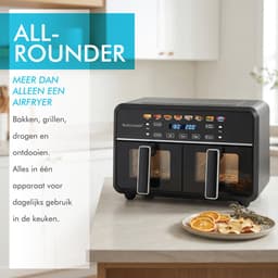 Dubbele Airfryer XXL 11L - PFAS-vrije Heteluchtfriteuse - Infrarood - Dual Zone - 2 x 5.5L - 40–200°C - 8 Kookprogramma's - 2850W - WM-2511 AF - Zwart — thumbnail 3
