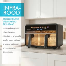 Dubbele Airfryer XXL 11L - PFAS-vrije Heteluchtfriteuse - Infrarood - Dual Zone - 2 x 5.5L - 40–200°C - 8 Kookprogramma's - 2850W - WM-2511 AF - Zwart — thumbnail 2