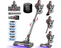 Fukstern Steelstofzuiger Draadloos - 55000Pa Zuigkracht - 55 Minuten Werktijd - 1.8L Stofreservoir - 8-lags HEPA-filtersysteem - zilverkleurig