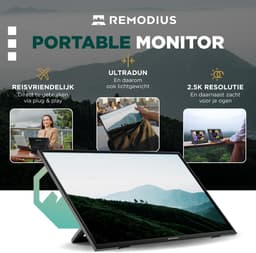 Remodius® Portable Monitor 13 Inch + Sleeve – Ultradunne 2K Draagbare Monitor – USB-C & Mini HDMI – IPS Scherm, HDR, Ingebouwde Kickstand – Travel Monitor voor Laptop, Mac, Smartphone & Console — thumbnail 3