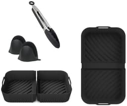 Gigicial Siliconen mandvoeringen voor de airfryer - Airfryer accessoires - Voor AF500EU/500 modellen en vier airfryer standen - 4-pack - Zwarte herbruikbare mandvoeringen — thumbnail 1