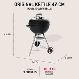 Weber Original Kettle - Ø 47 cm Grillrooster - Houtskoolbarbecue - Zwart - Asopvangschaal - 2 Duurzame, weerbestendige wielen - One-Touch Reinigingssysteem - Dekselthermometer - 2 Gereedschapshaken - Kras- en roestbestendig — thumbnail 2