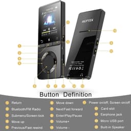 AGPTEK 16GB Bluetooth 4.0 MP3-luidspreker met aanraaktoetsen, metalen muziekspeler voor sport, aparte volume-/vergrendelingsknop, ondersteunt geheugenkaarten tot 128 GB (niet meegeleverd), zwart — thumbnail 4