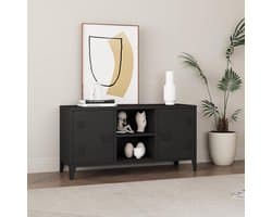 Stijlvolle TV Kast Laag Dressoir met 2 Deuren en Metalen Frame