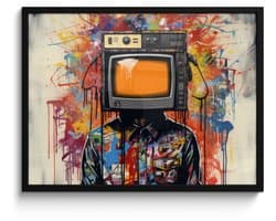 Poster in lijst - Fotolijst 70x50 cm - Posters - Televisie - Graffiti - Mens - Kleuren - Posterlijst zwart - Decoratie - Wanddecoratie woonkamer - Muurdecoratie slaapkamer