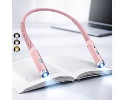 Felence - Nekleeslamp - Leeslamp - Neklamp - USB-Oplaadbaar - Handsfree - Ultraflexibel - 3 helderheidsniveaus instelbaar - Leeslamp voor op bed - Geschikt voor lezen, reizen, breien, haken en kamperen - Roze, Zilver