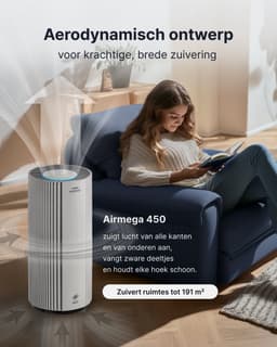 Coway Luchtreiniger – AIRMEGA 450 – met HEPA filter – Air Purifier – CADR 734 m³/u – voor grote ruimtes (tot 153 m²) – AQI-display (PM1/PM2.5/PM10) – energiebesparende modus – Wit — thumbnail 5