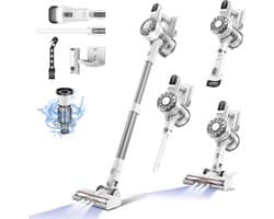 Teendow V08 Pro 6-in-1 Draadloze Steelstofzuiger - 25kPa Zuigkracht - 5-Laags HEPA-Filtratie 99,99% - 1,37kg Lichtgewicht - Verwisselbare Accu 35min - Wandmontage/Staand Dock