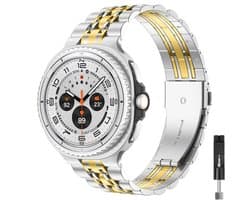 Stravo 7-rij schakels metalen bandje – Geschikt voor Samsung Galaxy Watch 8 40mm / Samsung Galaxy Watch 8 44mm / Galaxy Watch 8 Classic 46mm – Premium RVS horlogeband voor Samsung smartwatches – inclusief inkortset (Zilver / Goud)