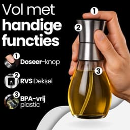 QualitéCuisine® Olie Sprayfles 200ml – Vernieuwde Versie – Olijfolie Sprayer / Olieverstuiver – Olie Dispenser Glas – Airfryer Accessoires – Voor BBQ, Pan & Salade – Incl. Bakkwast en Trechter — thumbnail 2