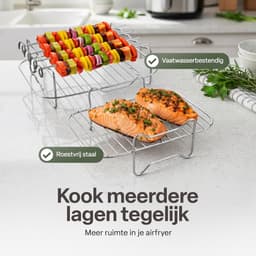 Airfryer Accessoireset 10-delig – Siliconen Bakjes, RVS Rekken, Spiesenrek, Tang, Spatel & Bakkwast – Geschikt voor Dual Zone Airfryer 7-10L – Vaatwasserbestendig & Hittebestendig 230°C — thumbnail 7