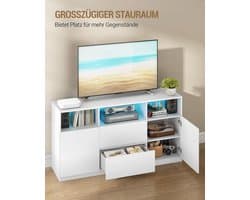 TV-kast met RGB LED-verlichting 147 x 40 x 76 cm – Modern Wit Dressoir met 2 Laden en Open Vakken – Voor 50 tot 65 Inch Televisie – Kabelmanagement – Pauwhome Aurora Luxe