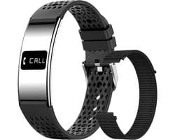 WizBay Premium Select® Smart Bracelet 2026 - Ultradun 2,8 mm - Hartslag en SpO2 - Slaapmonitor - 5ATM Waterdicht - Fitness Tracker - IPS Screen - Android en iOS - Zilver - Siliconen band Zwart Gewoven en Siliconen Band Zwart