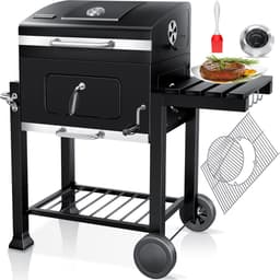 KESSER® Houtskoolbarbecue XL Barbeque Houtskool met Deksel, Wielen, Roestvrij Stalen Handvat, Barbecuerooster en Thermometer, 8 Spiesen met Zakje & siliconen Borstel, grote BBQ Camping Terras Tuin — thumbnail 1