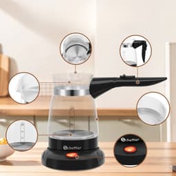 Elektrische - Turkse - Koffiemaker - 600W - 0,5L-Glazen - Cezve - Moka-Pot - Espressomaker - Turkse - koffiezetapparaat - 360°- draaibare - basis - BPA vrij - Automatische uitschakeling - Waterkoker - functie 4-6 Kopjes - Zwart - Compact - design — thumbnail 4