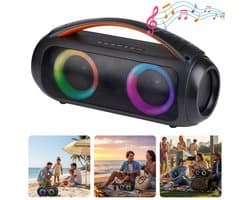 Cheqo® Boombox Speaker - Boombox Bluetooth Speaker - Bluetooth Boombox - Draagbare Boombox - Draadloze Boombox - Boombox Luidspreker - Muziek Box Bluetooth - Draagbare Bluetooth Speaker - Party Speaker - Speaker Met Licht