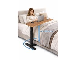 House of Balance Bedtafel - Bedtafeltje met Wielen - Hoogte Verstelbaar met Pomplift - Bijzettafel - Laptoptafel - Laptop Houder - Laptop Bureau - Verrijdbaar - Thuiswerken - Bruin - Zwart