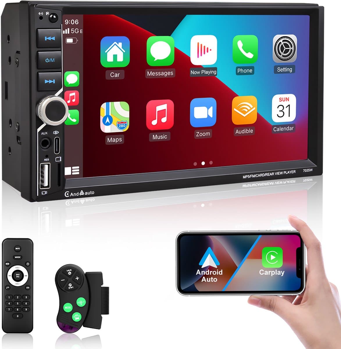 ESSGOO 2 Din Autoradio - 7" Touchscreen - Draadloos Apple CarPlay & Android Auto - Bluetooth, USB, AUX, TF, SWC — afbeelding 1