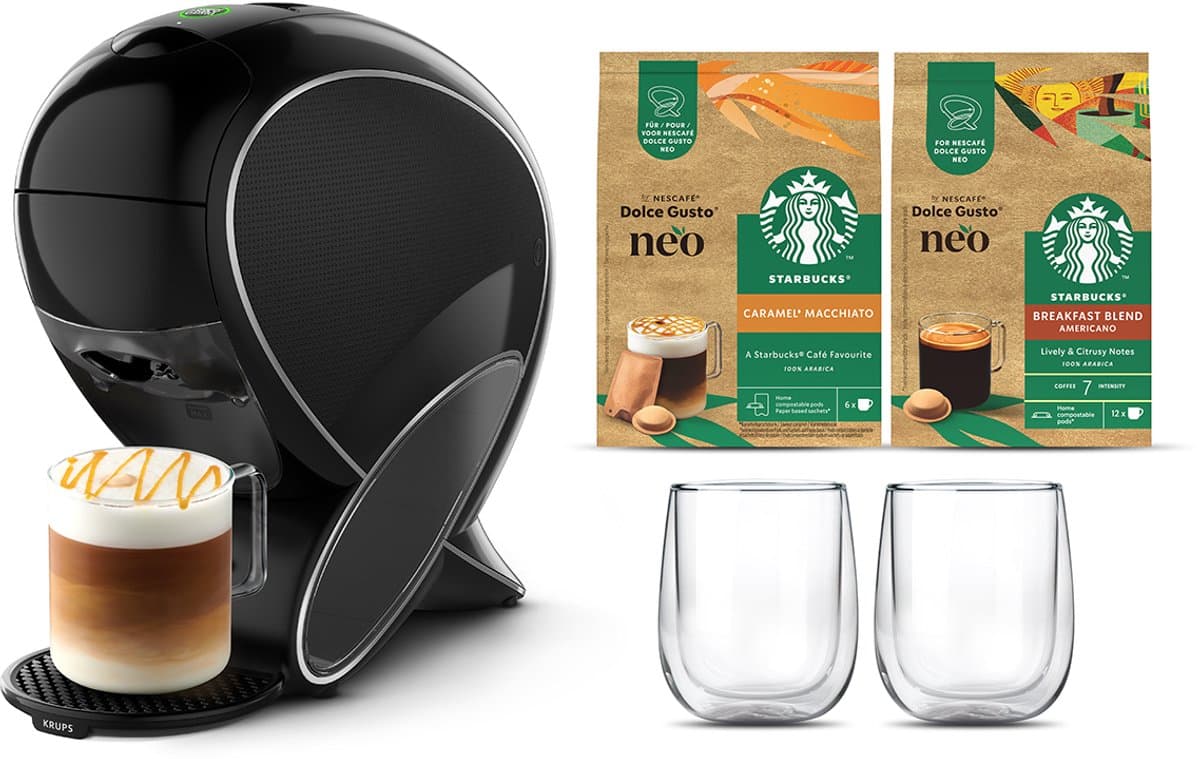 Krups NESCAFÉ Dolce Gusto NEO YY5892FD – Koffiecupmachine - Latte Koffiemachine Bundle met 2 Starbucks mugs en Americano + Latte Macchiato Caramel koffie — afbeelding 1