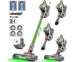 Fukstern Steelstofzuiger Draadloos – 38KPa Krachtige Zuigkracht – Tot 60 Min Accuduur – Anti-Klit Vloerborstel – 4-voudig HEPA-Filtersysteem – 1,6L Stofreservoir – Groen licht & krachtige reiniging – groen
