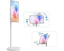 House of Balance Verrijdbaar Smartscreen - Tablet op Verrijdbare standaard - 21.5 Inch - Draaibaar - Wit - Koken Gaming Videocalls - Multifunctioneel