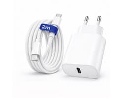 Adapie USB-C Oplader 20W Snellader + 2M USB-C naar USB-C Kabel – USB-C Adapter - Oplader set - Wit