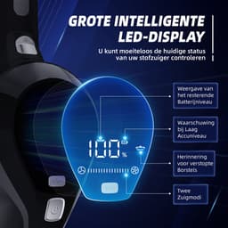 Fukstern Draadloze Steelstofzuiger - 38kPa Zuigkracht - 50 Minuten Werktijd - 2 Zuigstanden - 8-lags HEPA-filtersysteem - Zwart — thumbnail 3