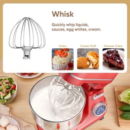 Shopwizz Keukenmachine - Met Mengkom - OLED Scherm - Incl. Garde, Deeghaak en Platte Haak - 11 Snelheden - Blender - Mixer - 2000W - 6.2L - Rood — thumbnail 2