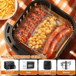 2-delige Airfryerrek - Stapelbaar airfryerrek - Roestvrijstalen airfryerrek - Hittebestendig - Airfryeraccessoires - 20,2*13,1*5,4 cm - Geschikt voor het braden van kip, friet, kipnuggets, enz. - Zilver — thumbnail 3