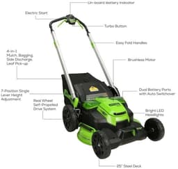 Greenworks PRO 60 volt accumaaier GD60LM61K4X — thumbnail 3