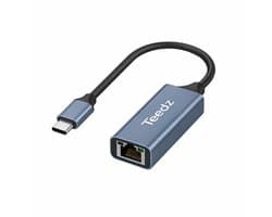 Teedz - USB-C Naar Ethernet - Lan Netwerk Adapter - USB C To Internet RJ45 Poort - 10 / 100 / 1000 Mbps – Gigabit 1000 Mbps – Aluminium Behuizing – Plug & Play – Geschikt voor Laptop, PC, Mac, Tablet & Console