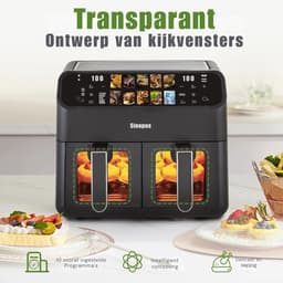 SOLVA Airfryer - XXL - Dubbele Airfryer - LED Display - 2000W - 9 Liter - Kijkvenster - Gezond Frituren - 32×28×25 cm - Zwart - — thumbnail 3