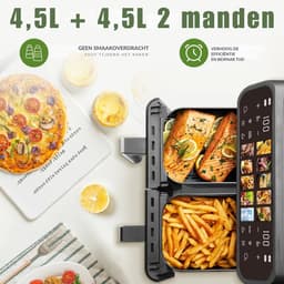 SOLVA Airfryer - XXL - Dubbele Airfryer - LED Display - 2000W - 9 Liter - Kijkvenster - Gezond Frituren - 32×28×25 cm - Zwart - — thumbnail 2