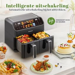 SOLVA Airfryer - XXL - Dubbele Airfryer - LED Display - 2000W - 9 Liter - Kijkvenster - Gezond Frituren - 32×28×25 cm - Zwart - — thumbnail 5