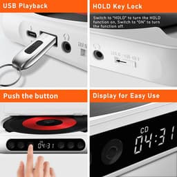 CD Speler - Draagbare Bluetooth - cd-speler - Ondersteunt MP3/WMA - met USB-C- snelladen – Ultradun en compact - formaten – Geschikt voor zowel reizen als thuisgebruik – Zwart — thumbnail 5