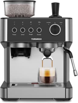 Tornado TCM-5431-GS - Pistonmachine met Bonenmaler - Halfautomatisch - 20 Bar - Dubbele Boiler - RVS — thumbnail 1