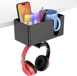 Koptelefoon Houder voor onder Bureau –Met opbergdoos- Verstelbare Headset Stand – Hoofdtelefoon Headset Houder Bureau – Universele Koptelefoon Haak - Zwart — thumbnail 1