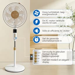 Staande ventilator 60W - Statiefventilator met 3 Snelheden - Vloerventilator met met Afstandsbediening - Stille Ventilator in Hoogte Verstelbaar 110 tot 125 cm - Timer - Kantelbaar en Oscillerend - 53dB - Wit — thumbnail 3