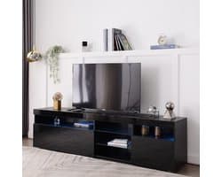 Modern TV Meubel - Zwart TV Kast - Woonkamer Entertainment - Variabele LED Verlichting - 180 cm Breed - Zwart