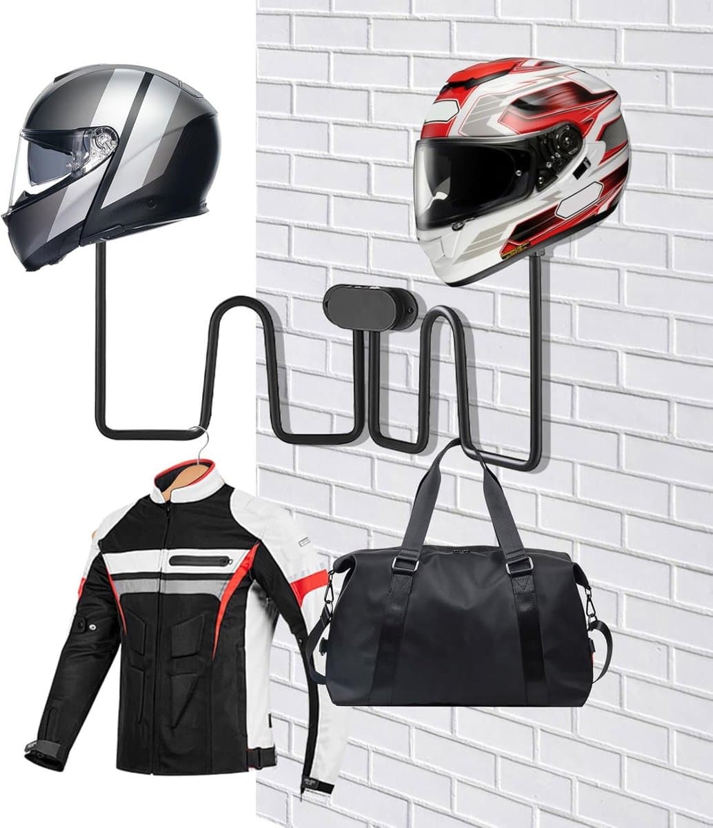 Helmhouder Muur - Dubbele Kop Houder - Motorhelm Ophangen - 180 Graden Draaibaar - Hoog Draagvermogen - Zwart — afbeelding 1