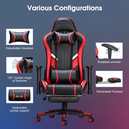 Lifero Gamingstoel - Bureaustoel met Massage - Met Voetensteun en Hoofdsteun - Stoel met Massagefunctie - 360° draaibaar — thumbnail 2