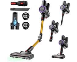 Steelstofzuiger Draadloos - Premium Gold - Stofzuiger Zonder Zak - Geschikt voor Dierenharen - Krachtig - Kruimeldief - Draadloze Stofzuigers - Steelstofzuigers - Kruimelzuiger - Compact & Licht - LED verlichting 45000 Pa/500 W/45 min