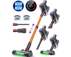 Steelstofzuiger Draadloos - Premium Gold - Stofzuiger Zonder Zak - Geschikt voor Dierenharen - Krachtig - Kruimeldief - Draadloze Stofzuigers - Steelstofzuigers - Kruimelzuiger - Compact & Licht - LED verlichting 45 kPa/60 min/500 W