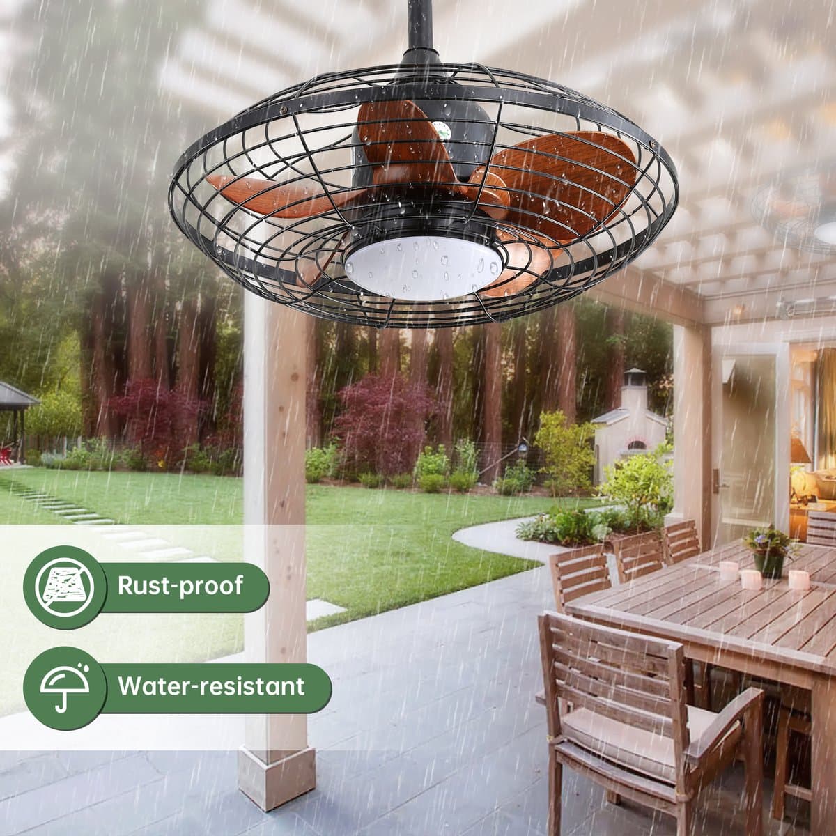 LED-verlichting - Plafondlamp met ventilator en licht - 51 cm plafondventilator met licht - Timerfunctie - 18W LED-lamp - 5 ABS-ventilatorbladen - DC-motor en ophanghaak - Geschikt voor buiten, terrassen en pergola's — afbeelding 1