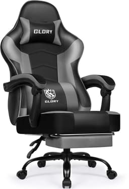 Hiaonyx Gaming Stoel - 170° Verstelbare Rugleuning - Inklapbare Voetsteun - racerstijl - Geïntegreerde Armleuningen - Maximale Belastbaarheid 150kg - Grijs — thumbnail 1