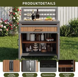 Tuinkast Buiten - Outdoor Keuken - Terras Grillen - Werkblad Met Lade - 80x54x119 cm - Houtkleur — thumbnail 5