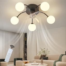 Glitzerlife Plafond ventilator met verlichting Plafondlamp Ventilatorlamp - 5xG9 fitting - Stille plafondventilator DC motor 6 snelheden omkeerbaar - afstandsbediening timerfunctie - modern design metaal PC - Ø57cm - zwart — thumbnail 3