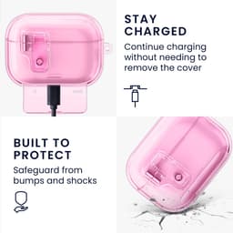 kwmobile Transparante hoofdtelefooncase voor Apple Airpods Pro 2 / Pro 1 hoes - Headphones TPU cover met standaardfunctie en veiligheidsvergrendeling - poederroze — thumbnail 5